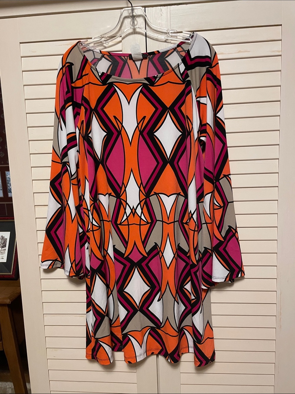 MSK Orange & Pink Geometric Long bell Sleeve Swing Dress